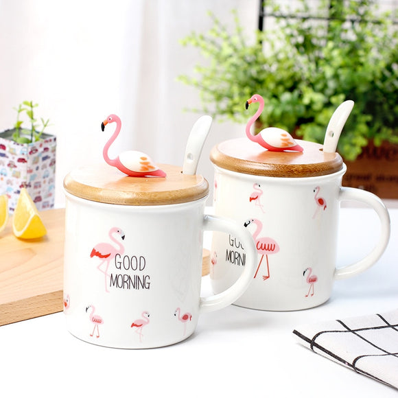 Cartoon Cute Flamingo Coffee Self Stirring Mug