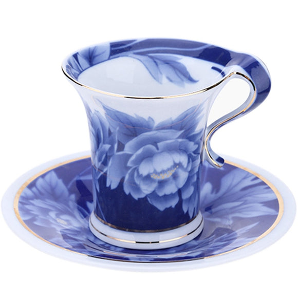 Blue Peony Purple Rose Bone China Coffee Cup